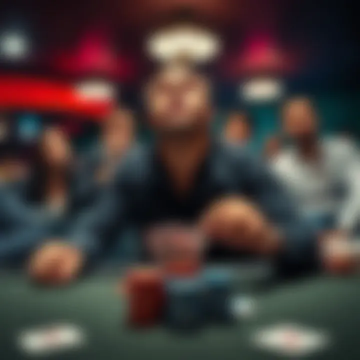 A poker player sitting at a table, shocked as he realizes he had a straight flush, while others react in surprise around him.
