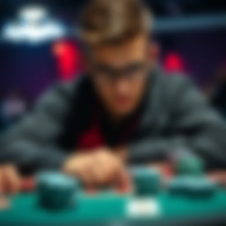 Poker Player Preparing for Tournament A focused poker player studying strategies and advice before their first tournament