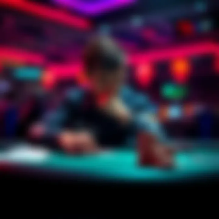 Poker player reflecting on a game A focused poker player pondering over decisions at a table after a missed opportunity