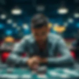 A professional poker player sits at a table, deep in thought, surrounded by cards and chips, symbolizing a decade of experiences.