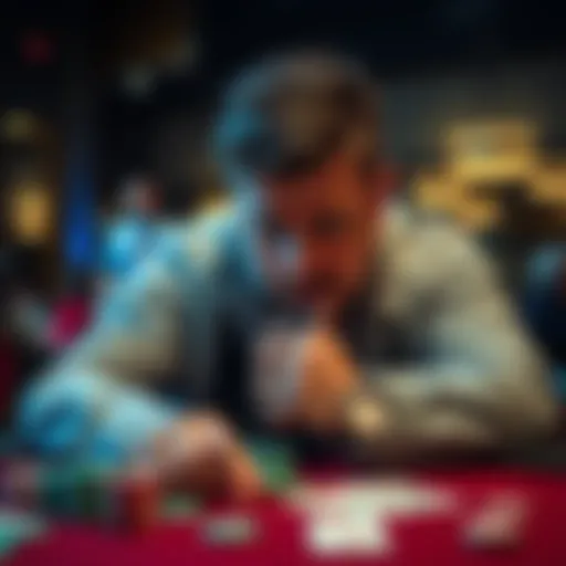 A poker player looking distressed after losing a $400 bet due to a crucial error, with cards and chips scattered on the table