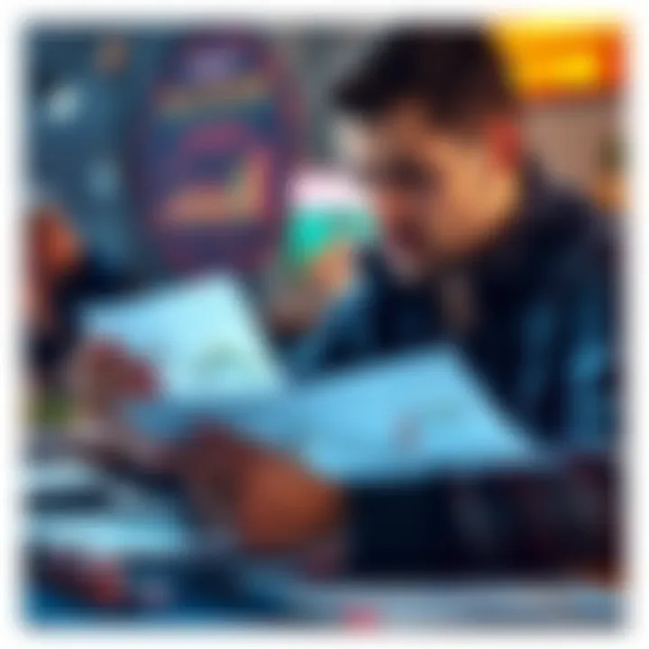 A focused poker player studying graph charts to improve equity calculations in the game.