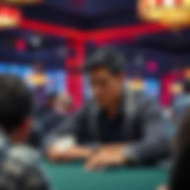 A poker player looks frustrated at a table while explaining a misunderstood all-in move, with other players watching closely.