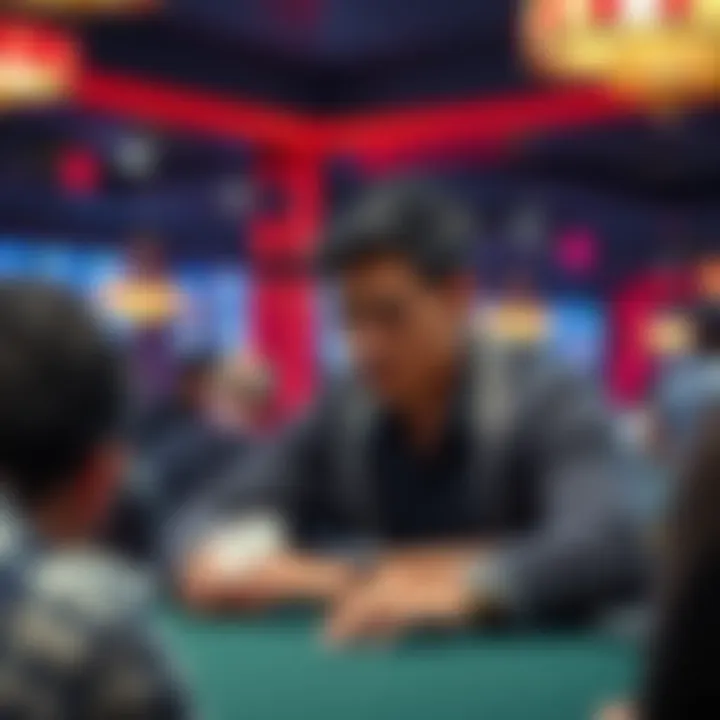 A poker player looks frustrated at a table while explaining a misunderstood all-in move, with other players watching closely.