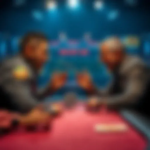 Poker players arguing Two poker players arguing aggressively at a tournament table, with drinks nearby and an intense atmosphere.