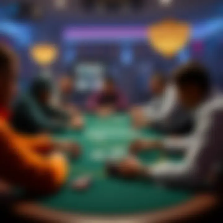 A lively poker table with players engaged in a game, focused on their cards and chips, showcasing an authentic cash game environment