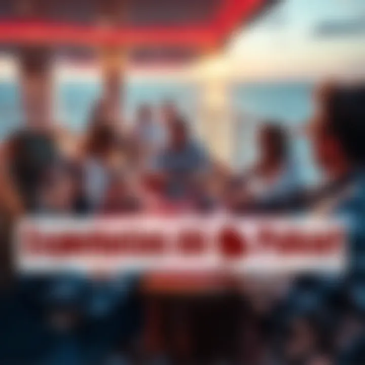 Group of people playing poker on a cruise ship with ocean views
