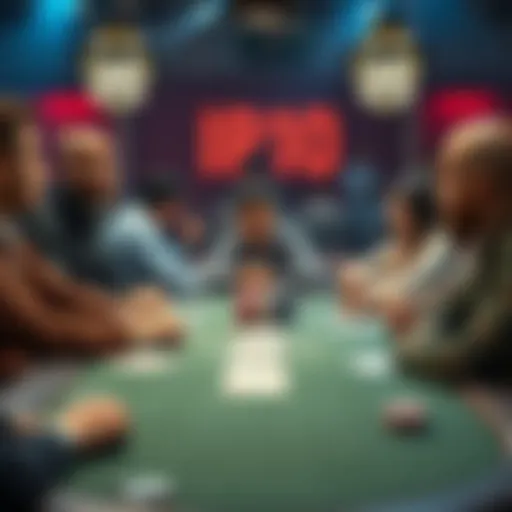 A group of poker players expressing diverse opinions at a table over a controversial bluff