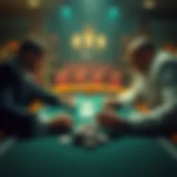 Two poker players discussing whether to run the round twice, with cards and chips on the table