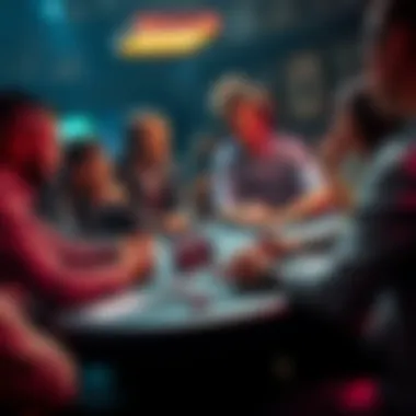 Poker players discussing strategy Group of poker players at a table talking about folding strategies in a competitive setting