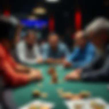 Poker players discussion A group of poker players discussing strategies at a table with cards and chips