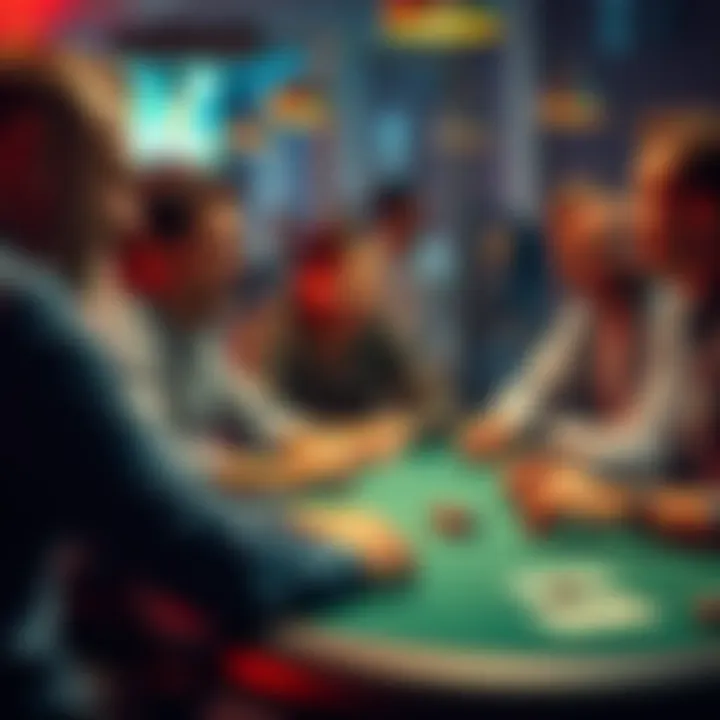 A group of friends sharing a laugh at a poker table while one player looks surprised after returning from a bathroom break.