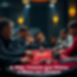 Players at a poker table reacting with surprise as one shows running quads defeating another's flopped quads.