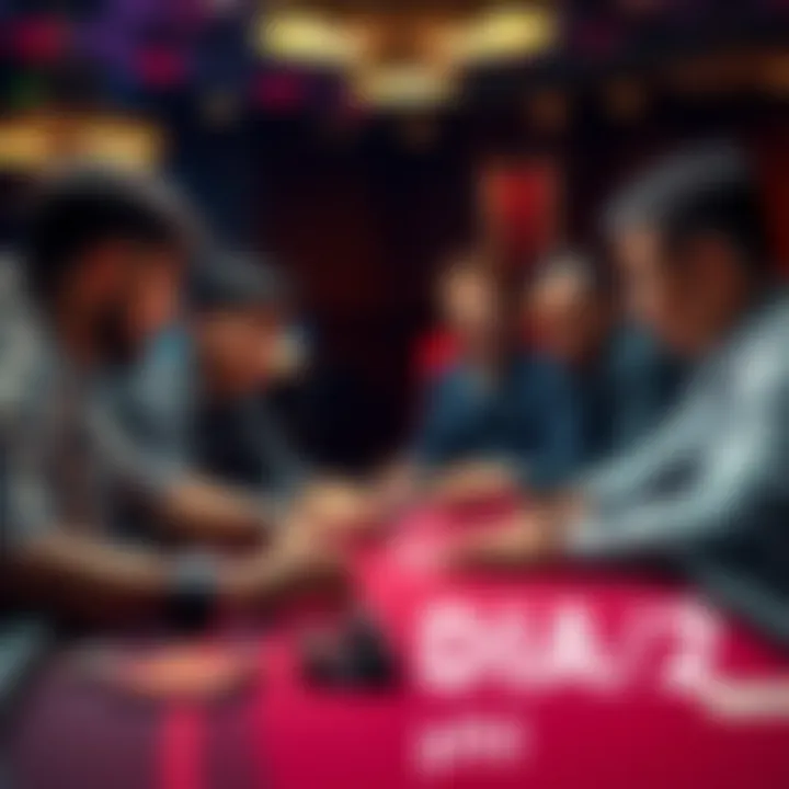 A group of focused players discussing strategies at a poker table during a tournament