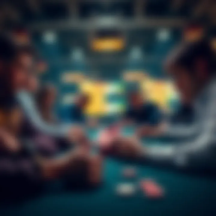 Group of skilled poker players focused at a table with cards and chips