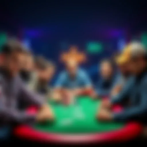 A group of poker players showing various emotions while playing a game, reflecting the ups and downs of their experience