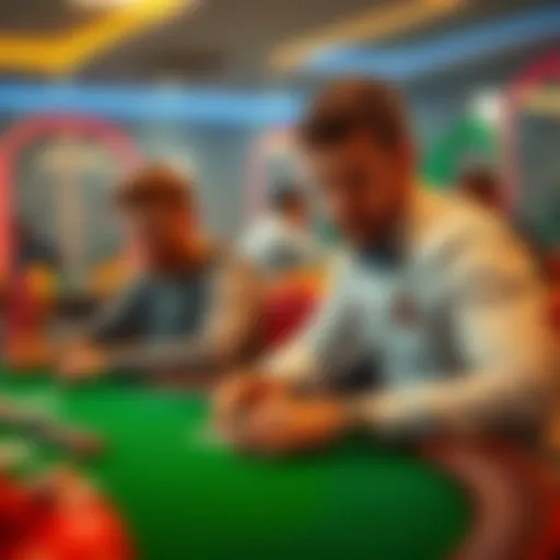Two professional poker players with focused expressions sitting at a green felt table, surrounded by cards and chips, emphasizing their concentration.