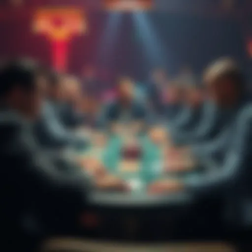A group of poker players sitting around a table, focused on their cards and chips, illustrating the competitive nature of the game.