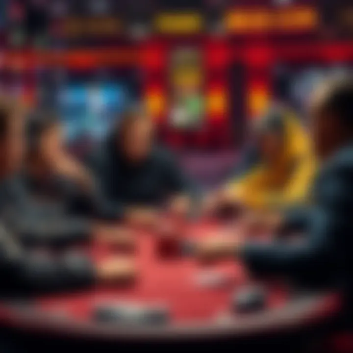 A group of poker players engaging in friendly conversation while playing a game, balancing competitiveness and social interaction.