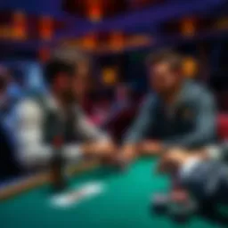 Two poker players discussing after a clock call during a game