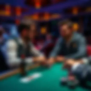 Two poker players discussing after a clock call during a game