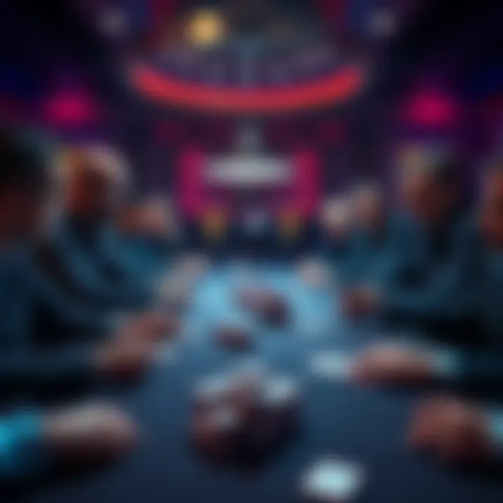 A group of poker players at a table with chips and cards, some showing aggressive play.