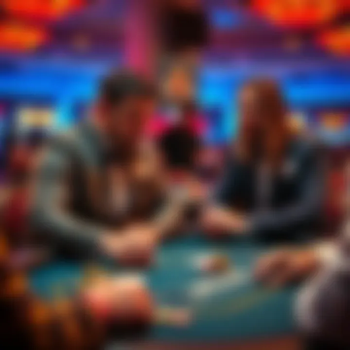 Poker players at a tournament Two poker players competing at a tournament table with chips and cards