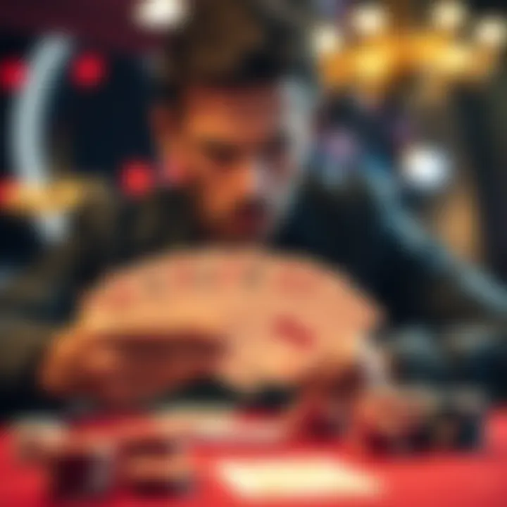 A player looking frustrated at a poker table with cards in hand showing low-value combinations