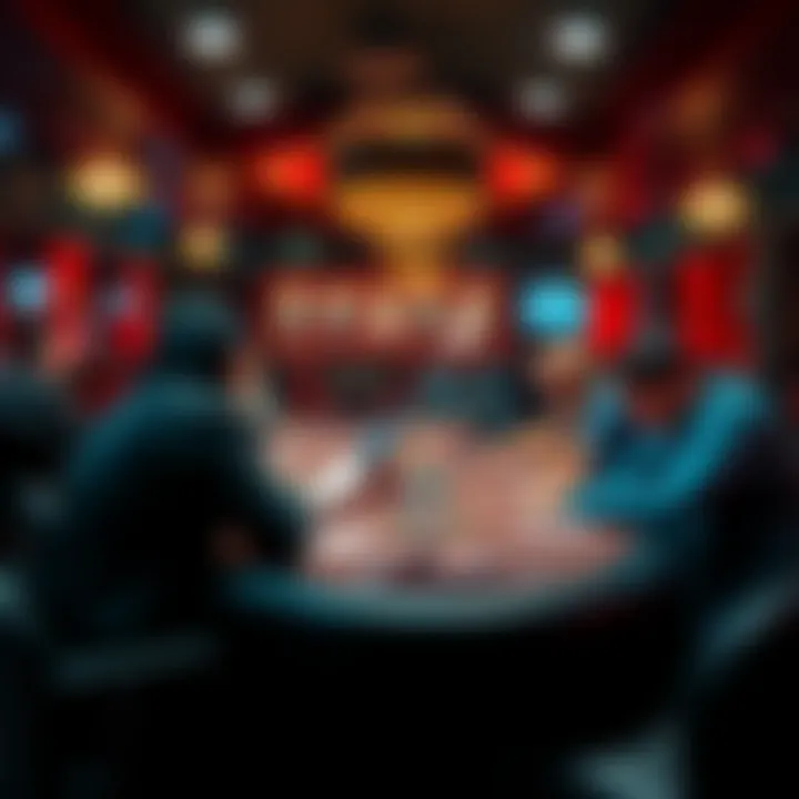 A lively poker room in Dallas with players focused on the game, surrounded by poker tables and chips.