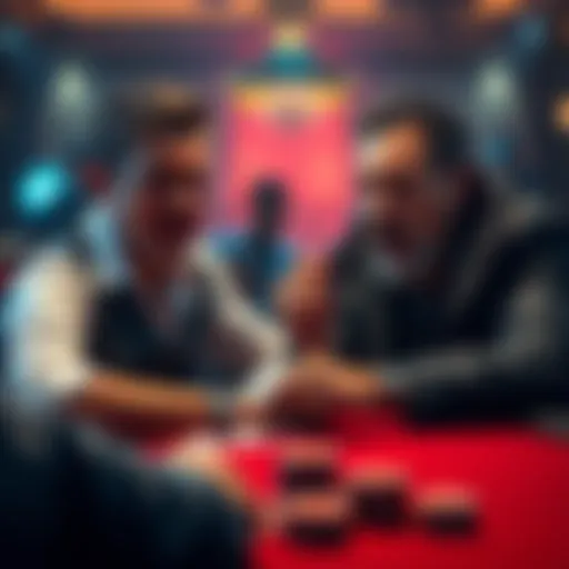 A tense poker game with one player holding a full house and the other a four of a kind, both showing strong emotions.