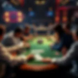 Intense poker game with players around a table debating the winner between 22xx and AKxx on a KK333 flop