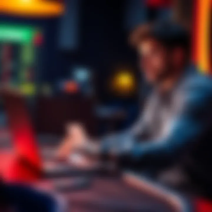 A beginner using a poker solver on a laptop, analyzing game strategies.