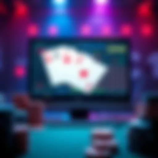A visual representation of a poker solver on a computer screen with poker chips and cards in the background.
