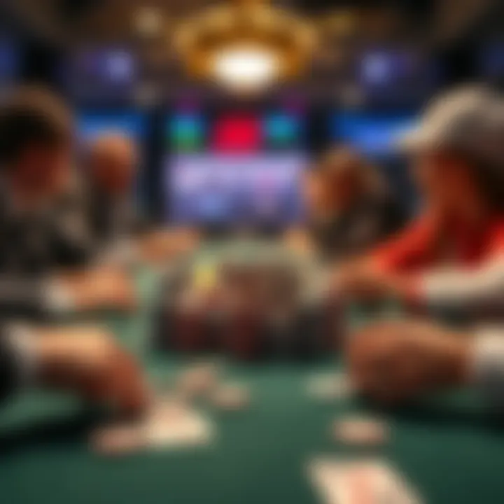 A poker table showing players in action, with one player making a Squeeze play after the flop, focusing on their chips and cards.