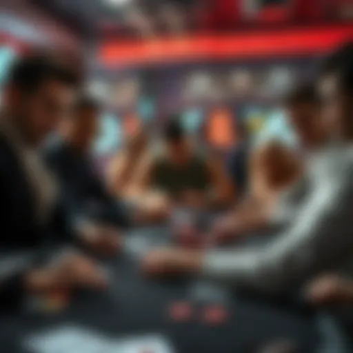 A group of people playing poker at a table with chips and cards, highlighting their engagement with the game on Stake platform.