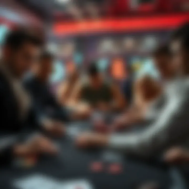 A group of people playing poker at a table with chips and cards, highlighting their engagement with the game on Stake platform.