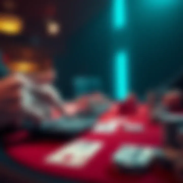 Poker strategy with AK A player contemplating their move with AK in a 5/5 poker game, focusing on the table with community cards showing AJJ