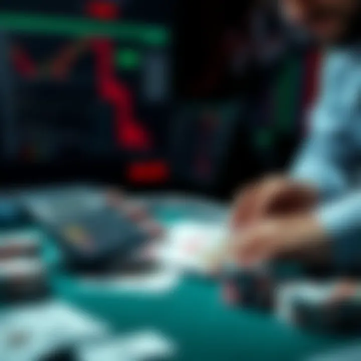 A person analyzing poker hands with a calculator and charts