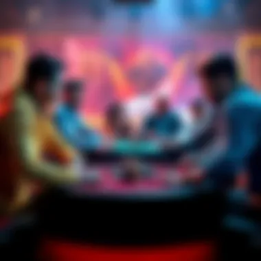 Poker Strategy Discussion Group of players debating poker strategies around a table with cards and chips