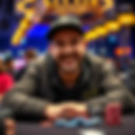 Poker Success A player celebrating a poker win with chips and a smile
