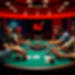 A tense moment at a poker table showing A❤️J♠️ as players strategize in a 1/3 game