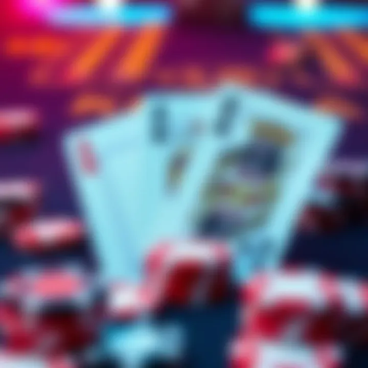 A poker table showing cards Ace and King of the same suit with chips in the foreground