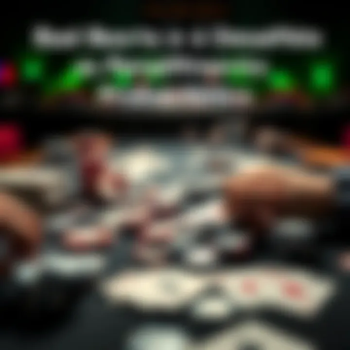 A poker table with cards and chips scattered, showing a tense moment in a game, illustrating the impact of bad beats.