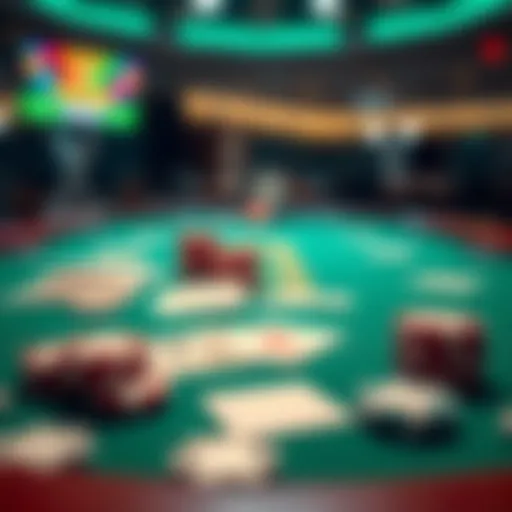 A poker table set up with playing cards and poker chips, illustrating a serious game atmosphere