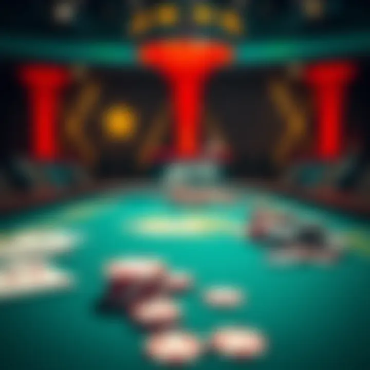 Poker table with cards and chips A poker table with playing cards and chips, emphasizing a game in progress