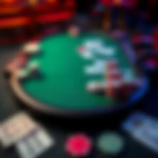A poker table set up with playing cards and poker chips, representing poker venues along the East Coast.