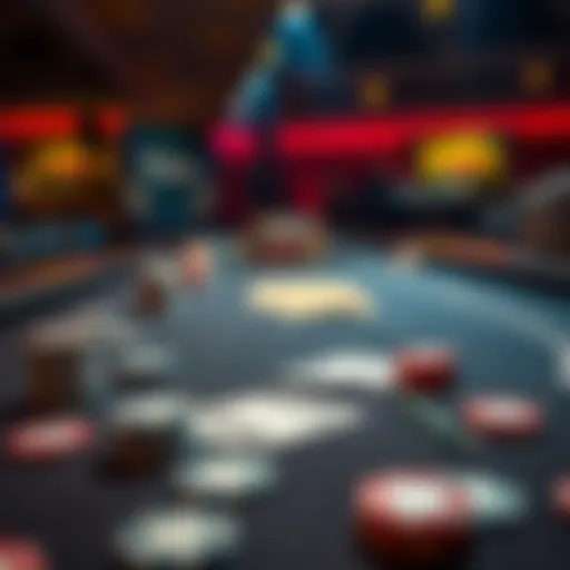 A poker table set up with chips and playing cards, illustrating a 4-bet scenario in a deep stack game.