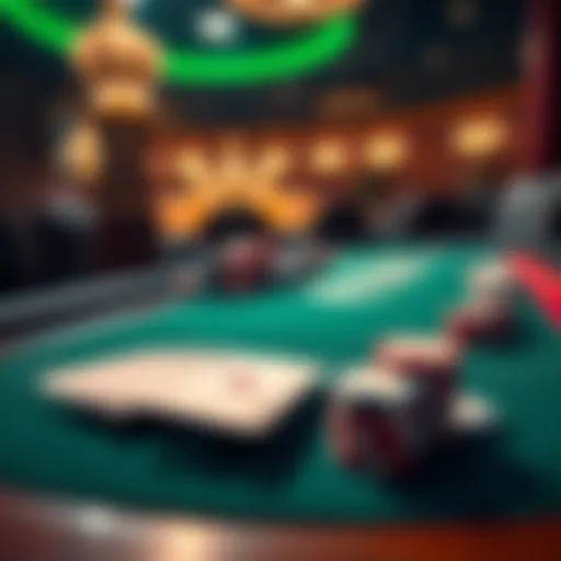 A poker table displaying chips and cards, demonstrating the concept of betting in a game.