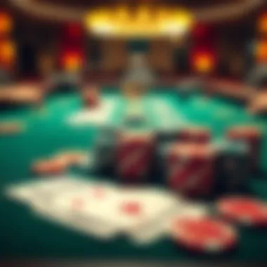 Poker table with chips and cards A close-up of a poker table showing colorful chips and playing cards ready for a game