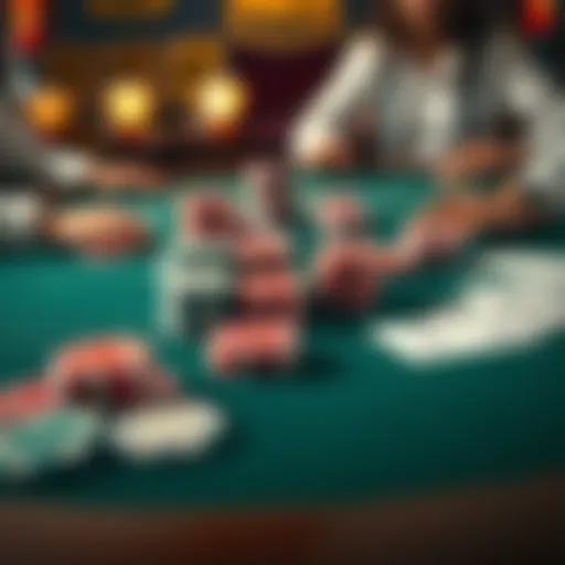 A poker table showing a variety of chips and cards, players preparing for preflop strategies in cash games.